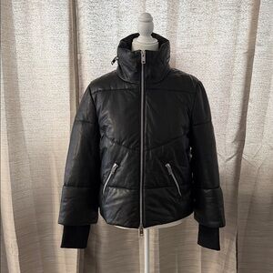 Walter Baker Black Quilted Leather-Look Puffer Jacket